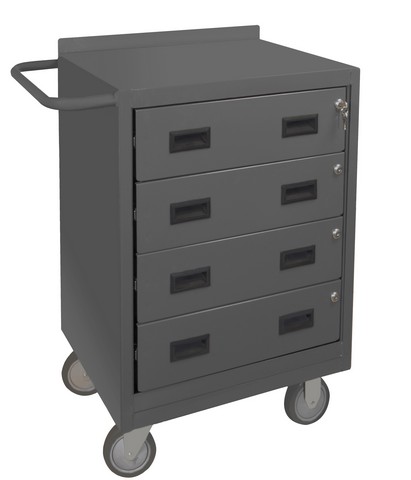 2202-95 1.63 In. 6 Gauge Welded Steel Mobile Bench Lockable Cabinet With 4 Drawers & Tubular Push Handled, Gray