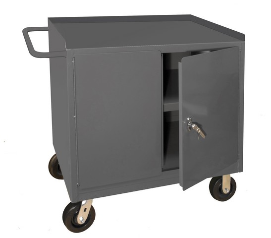 16 Gauge Mobile Bench Lockable Cart With 3 Shelves & Tubular Push Handled, Gray - 36 In.
