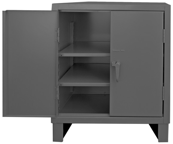 3700-2s-95 14 Gauge Recessed Door Style Lockable Shelf Cabinet With 2 Adjustable Shelves, Gray - 36 In.