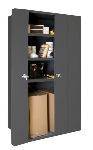 14 Gauge Bi Fold Door Style Lockable Cabinet With 3 Adjustable Shelves, Gray - 36 In.
