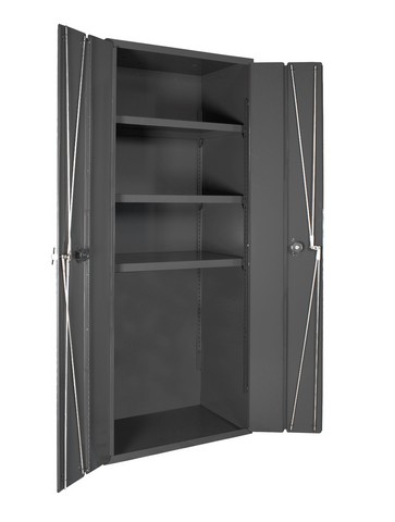 14 Gauge Bi Fold Door Style Lockable Shelf Cabinet With 3 Adjustable Shelves, Gray - 36 In.