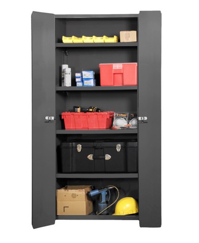 3952-4s-95 14 Gauge Bi Fold Door Style Lockable Cabinet With 4 Adjustable Shelves, Gray - 36 In.