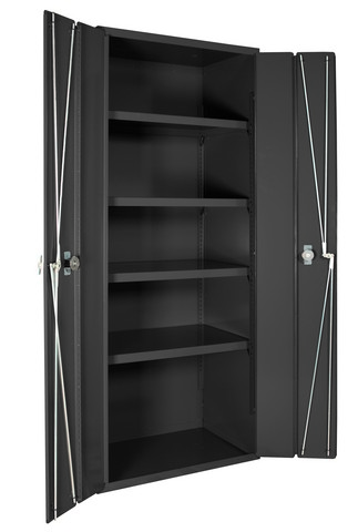 14 Gauge Bi Fold Door Style Lockable Shelf Cabinet With 4 Adjustable Shelves, Gray - 36 In.