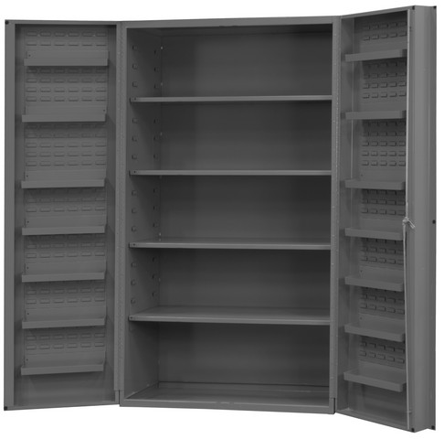 Dc48-4s14ds-95 14 Gauge Lockable Shelf Cabinet With 4 Adjustable Shelf & 14 Door Shelves, Gray - 48 X 24 X 72 In.