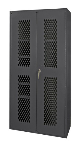 16 Gauge Flush Door Style Lockable Janitorial Ventilated Cabinet With 1 Fixed Shelf & 4 Adjustable Shelves, Gray - 72 X 36 X 18 In.