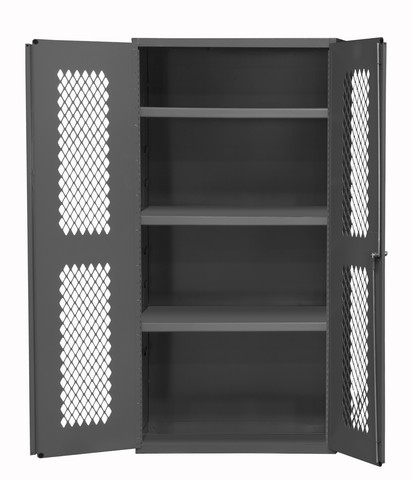 14 Gauge Flush Door Style Lockable Ventilated Clearview Cabinet With 3 Adjustable Shelves, Gray - 36 In.