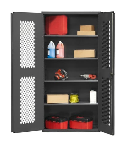 Emdc-361872-95 14 Gauge Flush Door Style Lockable Ventilated Cabinet With 4 Adjustable Shelves, Gray - 36 X 18 X 72 In.