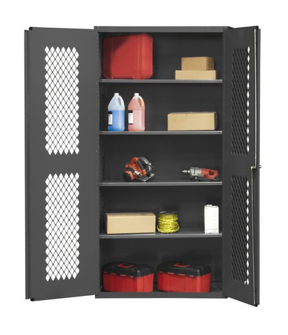 Emdc-361884-95 14 Gauge Flush Door Style Lockable Ventilated Cabinet With 4 Adjustable Shelves, Gray - 36 X 18 X 84 In.