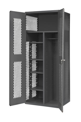 14 Gauge Recessed Door Style Lockable Ventilated Shelf Cabinet With 1 Fixed Shelf & 4 Adjustable Shelves, Gray - 84 X 36 X 24 In.