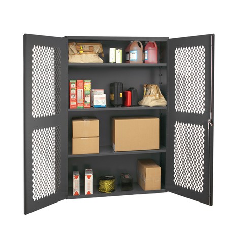 Emdc-481872-95 14 Gauge Recessed Door Style Lockable Ventilated Cabinet With 3 Adjustable Shelves, Gray - 48 X 18 X 72 In.