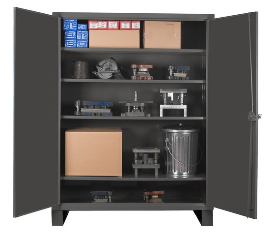 60 In. 12 Gauge 3 Adjustable Shelves & Recessed Door Style Lockable Cabinet, Gray