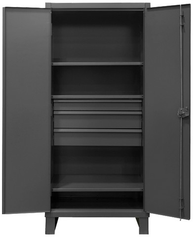 Hdcd243678-3m95 12 Gauge 3 Adjustable Shelves & Recessed Door Style Lockable Cabinet With 1 Fixed Shelf & 3 Drawers, Gray - 36 In.