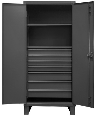 Hdcd243678-7b95 12 Gauge Recessed Door Style Lockable Cabinet With 1 Fixed Shelf & 1 Adjustable Shelves & 7 Drawers, Gray - 36 In.