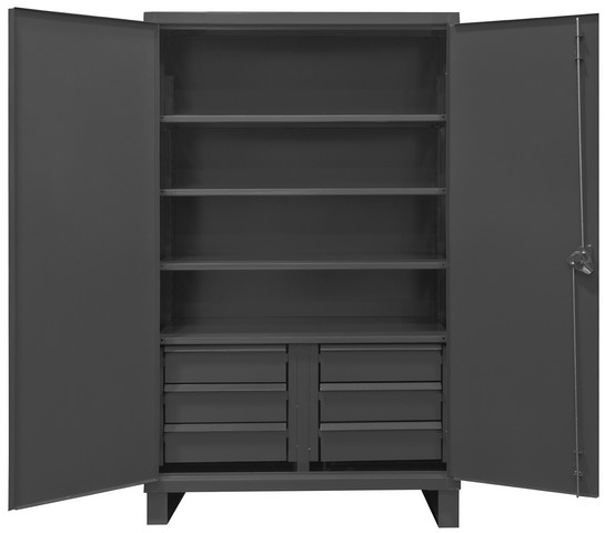 Hdcd244878-6b95 12 Gauge Recessed Door Style Lockable Cabinet With 1 Fixed Shelf & 3 Adjustable Shelves & 6 Drawers, Gray - 48 In.