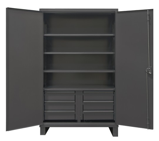 Hdcd246078-6b95 12 Gauge Recessed Door Style Lockable Shelf & Drawer Cabinet With 1 Fixed Shelf & 3 Adjustable Shelves, Gray - 60 In.