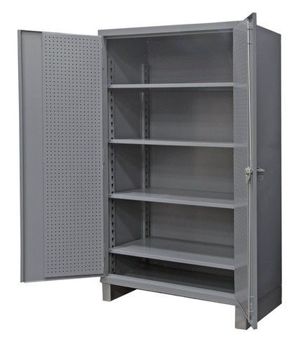 Hdcp243678-4s95 12 Gauge Recessed Door Style Extra Heavy Duty Shelf Cabinet With 4 Adjustable Shelves & Pegboard Doors - 36 In.