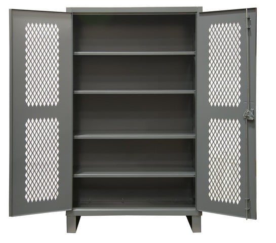 Hdcv246078-4s95 60 In. 12 Gauge 4 Adjustable Shelves & Recessed Door Style With Lockable Ventilated Heavy Duty Cabinets, Gray