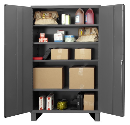 14 Gauge Flush Door Style Lockable Storage Shelf Cabinet With 4 Adjustable Shelves, Gray - 48 In.