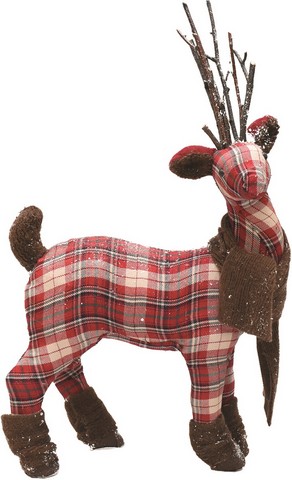 19.5 In. Red White & Green Plaid Reindeer With Brown Scarf Table Top Christmas Figure