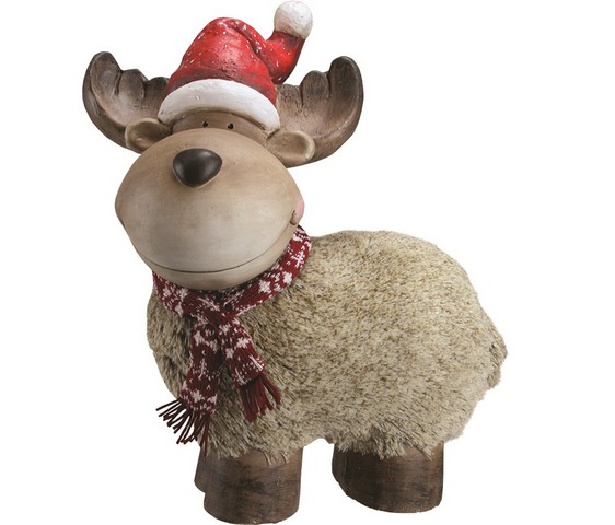 17.25 In. Whimsical Reindeer With Nordic Style Scarf & Santa Hat Christmas Table Top Decoration