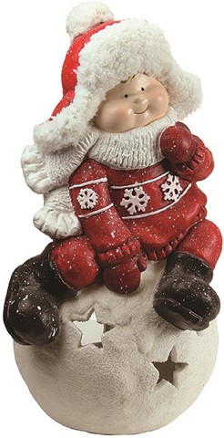 19.25 In. Christmas Morning Young Boy On A Snowball Decorative Christmas Tealight Candle Holder