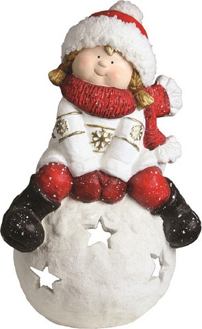 19.25 In. Christmas Morning Young Girl On A Snowball Decorative Christmas Tealight Candle Holder