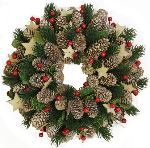 10.5 In. Artificial Pine Cone & Berry Christmas Wreath With Stars - Unlit