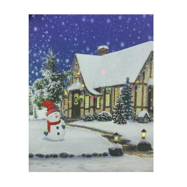 23.5 In. Snowman In Front Yard Battery Operated Led Lighted Canvas Wall Art