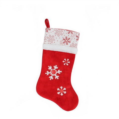 20.5 In. Country Cabin Red & White Button Snowflake Christmas Stocking With Glitter Accented Cuff