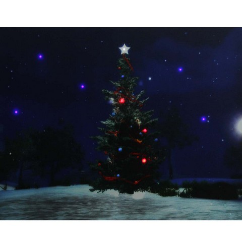 19.5 In. Christmas Tree At Night Battery Operated Led Lighted Canvas Wall Art