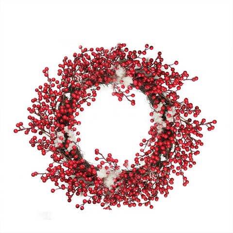 18 In. Decorative Artificial Red Berry Christmas Wreath With Frosted Accents - Unlit