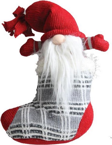 14.5 In. Gray & Red Tristan Gnome In Christmas Stocking Tabletop Decoration