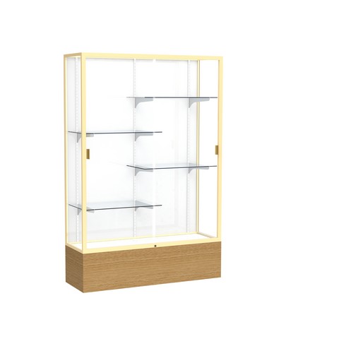Waddell 2074wb-gd-ak Reliant 48 X 72 X 16 In. Autumn Oak Veener Base Floor Display Case With 4 Ft. Length, White Back - Champagne Gold