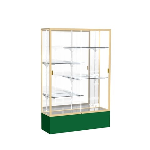 Waddell 374mb-gd-fg Spirit 48 X 72 X 16 In. Forest Green Base Floor Display Case With 4 Ft. Length, Mirror Back - Champagne Gold