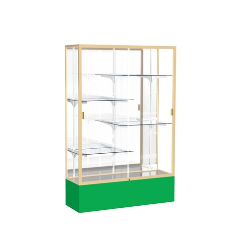 Waddell 374mb-gd-kg Spirit 48 X 72 X 16 In. Kelly Green Base Floor Display Case With 4 Ft. Length, Mirror Back - Champagne Gold