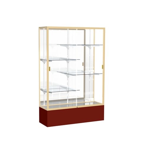 Waddell 374mb-gd-mn Spirit 48 X 72 X 16 In. Maroon Base Floor Display Case With 4 Ft. Length, Mirror Back - Champagne Gold