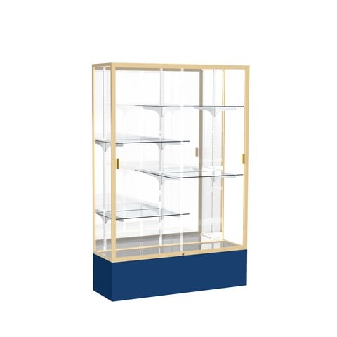 Waddell 374mb-gd-ny Spirit 48 X 72 X 16 In. Navy Base Floor Display Case With 4 Ft. Length, Mirror Back - Champagne Gold