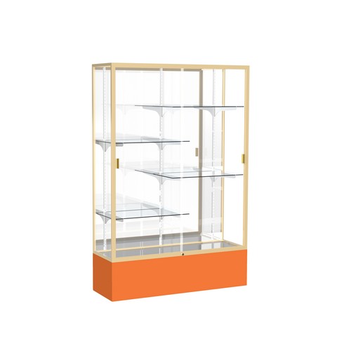 Waddell 374mb-gd-or Spirit 48 X 72 X 16 In. Orange Base Floor Display Case With 4 Ft. Length, Mirror Back - Champagne Gold