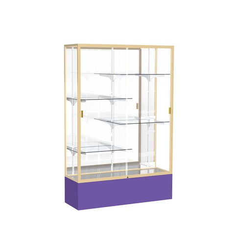 Waddell 374mb-gd-pe Spirit 48 X 72 X 16 In. Purple Base Floor Display Case With 4 Ft. Length, Mirror Back - Champagne Gold