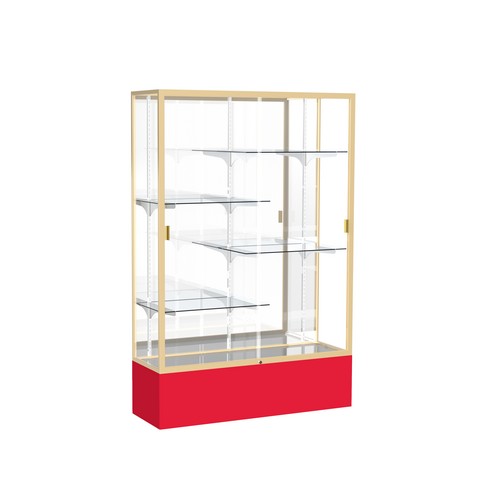 Waddell 374mb-gd-rd Spirit 48 X 72 X 16 In. Red Base Floor Display Case With 4 Ft. Length, Mirror Back - Champagne Gold