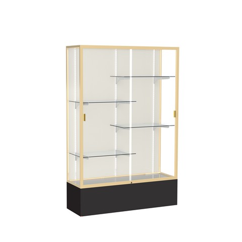 Waddell 374pb-gd-bk Spirit 48 X 72 X 16 In. Black Base Floor Display Case With 4 Ft. Length, Plaque Back - Champagne Gold