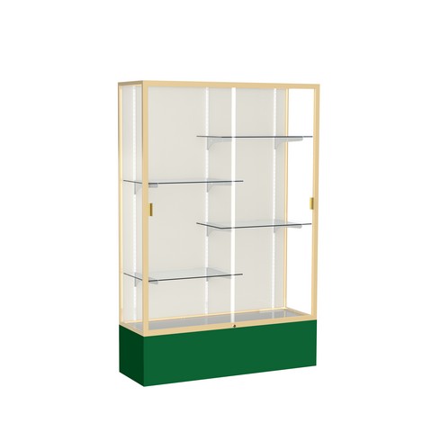 Waddell 374pb-gd-fg Spirit 48 X 72 X 16 In. Forest Green Base Floor Display Case With 4 Ft. Length, Plaque Back - Champagne Gold