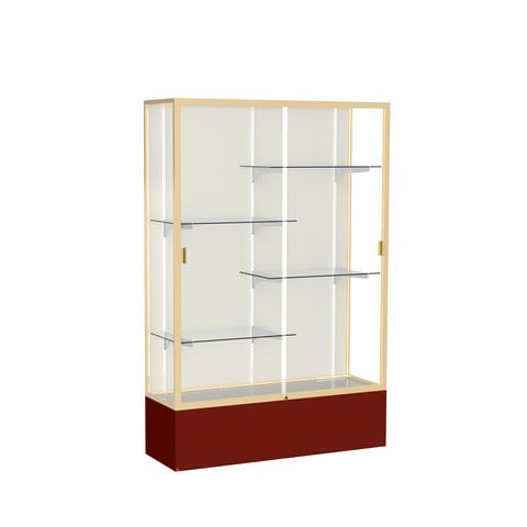 Waddell 374pb-gd-mn Spirit 48 X 72 X 16 In. Maroon Base Floor Display Case With 4 Ft. Length, Plaque Back - Champagne Gold