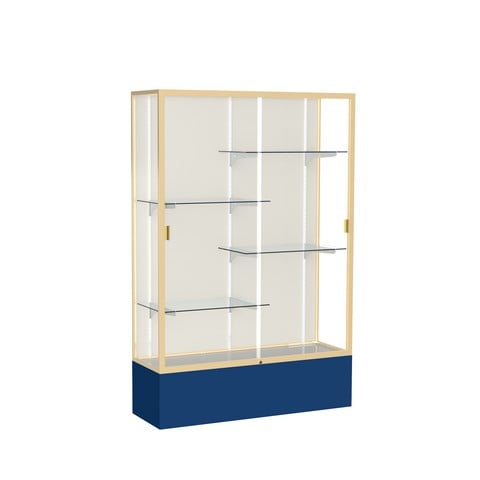 Waddell 374pb-gd-ny Spirit 48 X 72 X 16 In. Navy Base Floor Display Case With 4 Ft. Length, Plaque Back - Champagne Gold