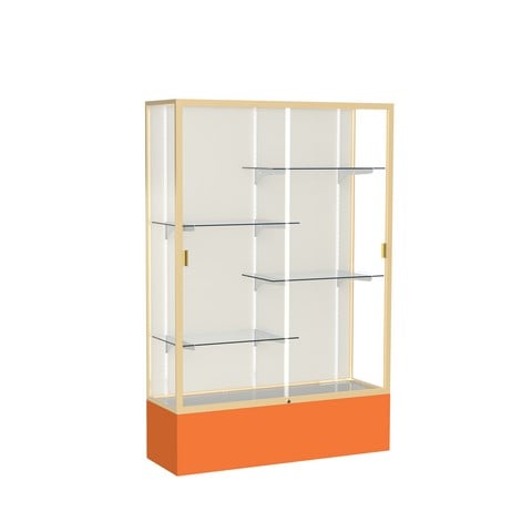 Waddell 374pb-gd-or Spirit 48 X 72 X 16 In. Orange Base Floor Display Case With 4 Ft. Length, Plaque Back - Champagne Gold