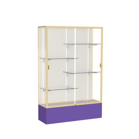 Waddell 374pb-gd-pe Spirit 48 X 72 X 16 In. Purple Base Floor Display Case With 4 Ft. Length, Plaque Back - Champagne Gold