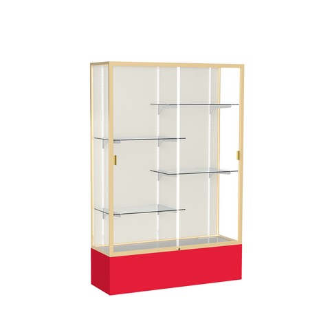 Waddell 374pb-gd-rd Spirit 48 X 72 X 16 In. Red Base Floor Display Case With 4 Ft. Length, Plaque Back - Champagne Gold