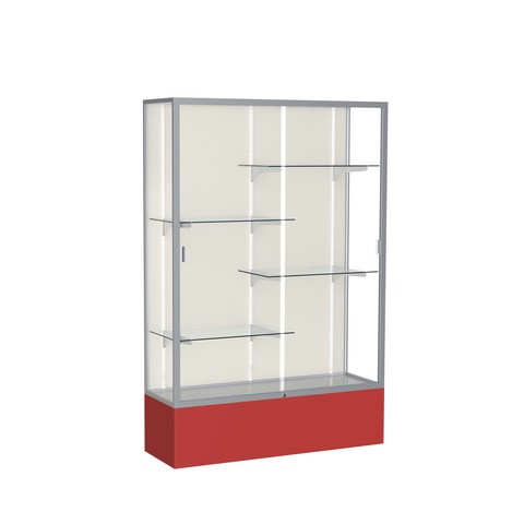 Waddell 374pb-sn-rd Spirit 48 X 72 X 16 In. Red Base Floor Display Case With 4 Ft. Length, Plaque Back - Satin