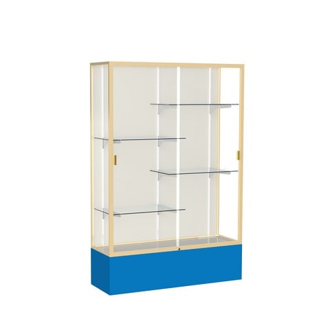 Waddell 374pb-gd-ry Spirit 48 X 72 X 16 In. Royal Blue Base Floor Display Case With 4 Ft. Length, Plaque Back - Champagne Gold