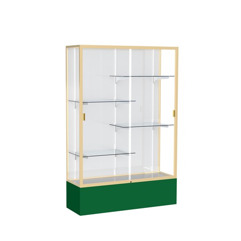 Waddell 374wb-gd-fg Spirit 48 X 72 X 16 In. Forest Green Base Floor Display Case With 4 Ft. Length, White Back - Champagne Gold